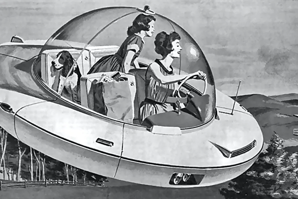 Image of 1958 advertisement showing a flying car